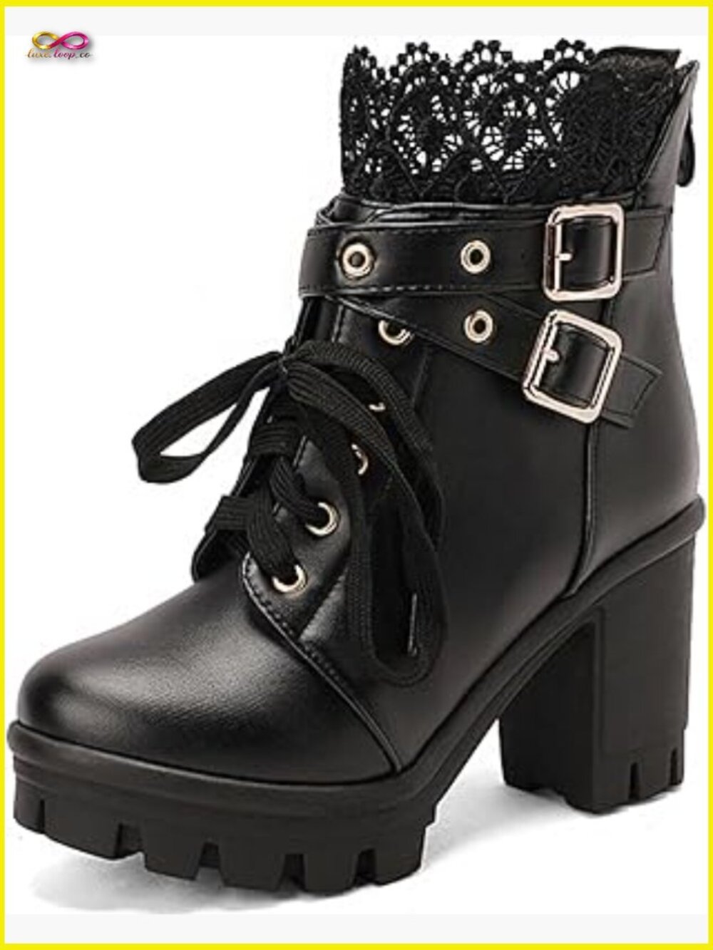Goth Platform Boots Chunky Heel Ankle Booties Punk Buckle Gothic Boot with